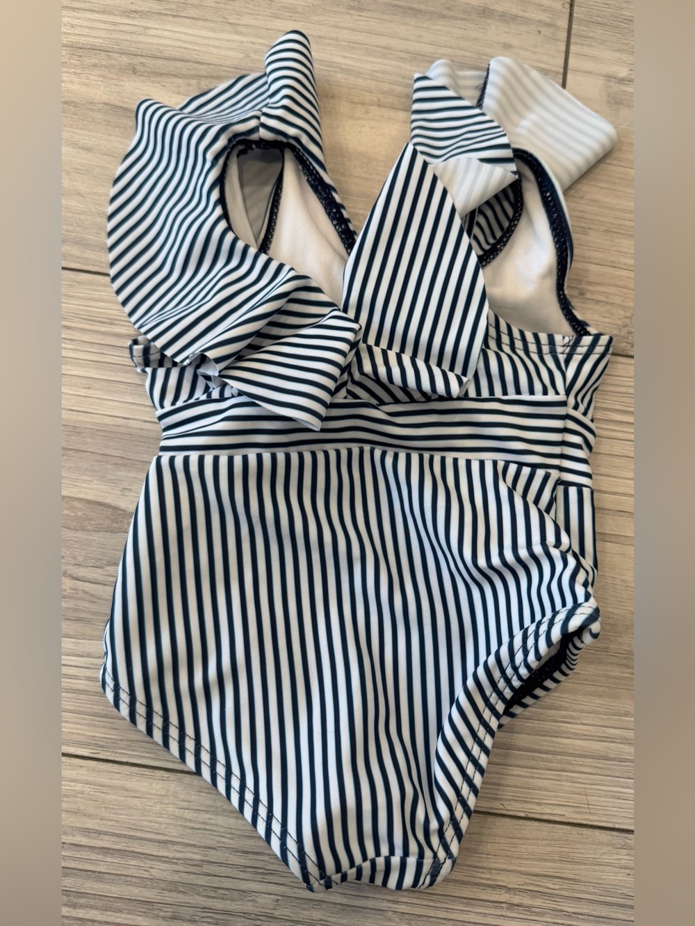New NWT Girl PATPAT blue White Stripe Ruffle One Piece Bathing Swim Suit 6-9 M